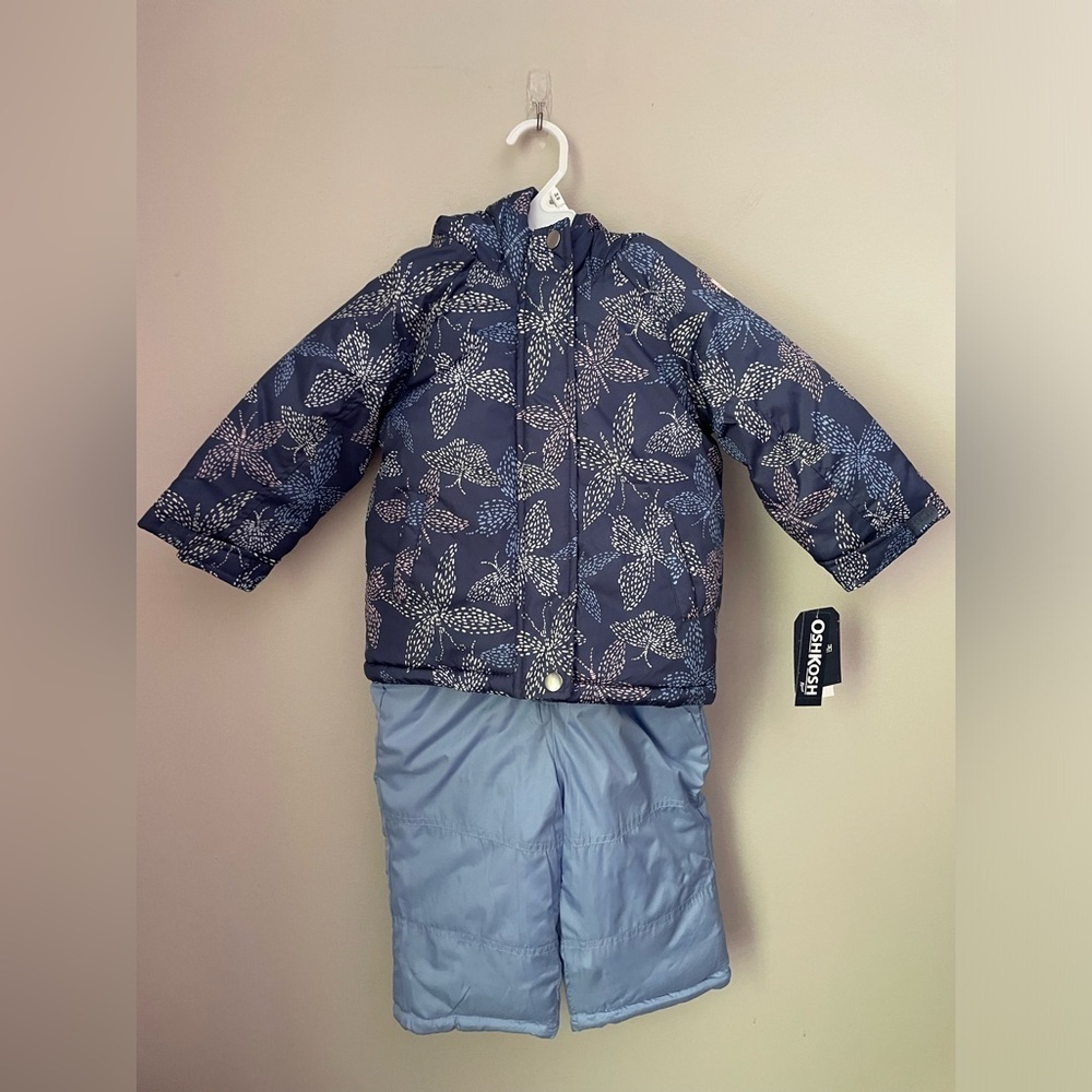 OshKosh B'gosh Blue and Purple Butterfly Winter Coat and Snowpants Set Size 24 M